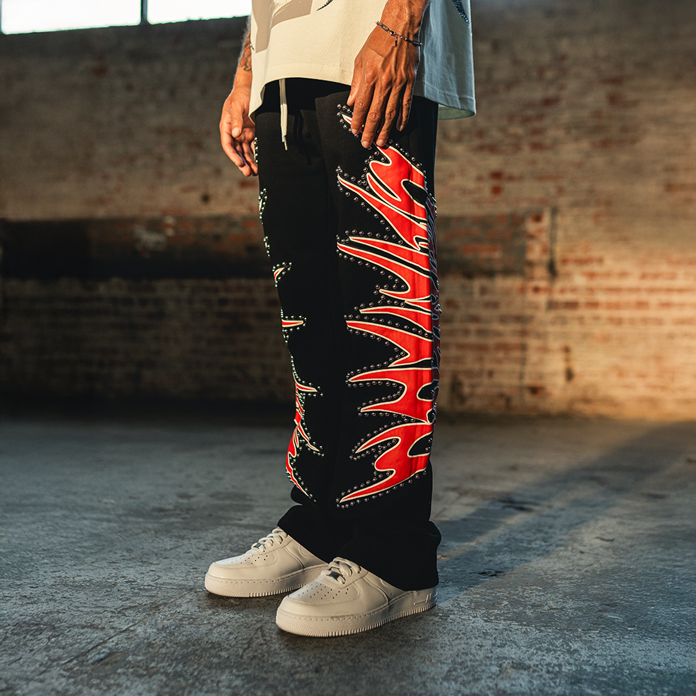 Misfit Studded Terry Flare Sweatpants (Black)